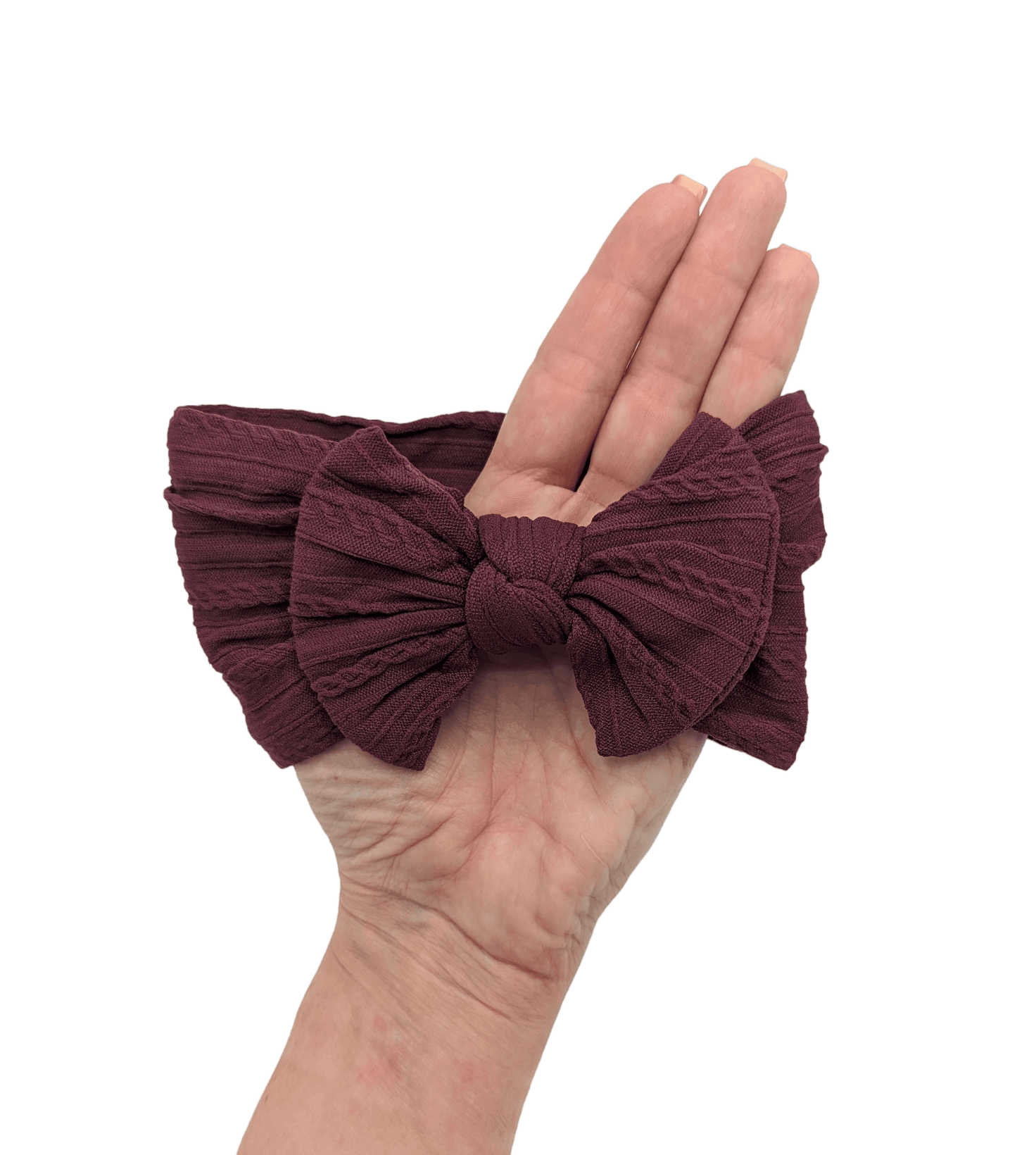 Burgundy / Maroon Cable Knit Smaller Bow Headwrap - Betty Brown Boutique Ltd
