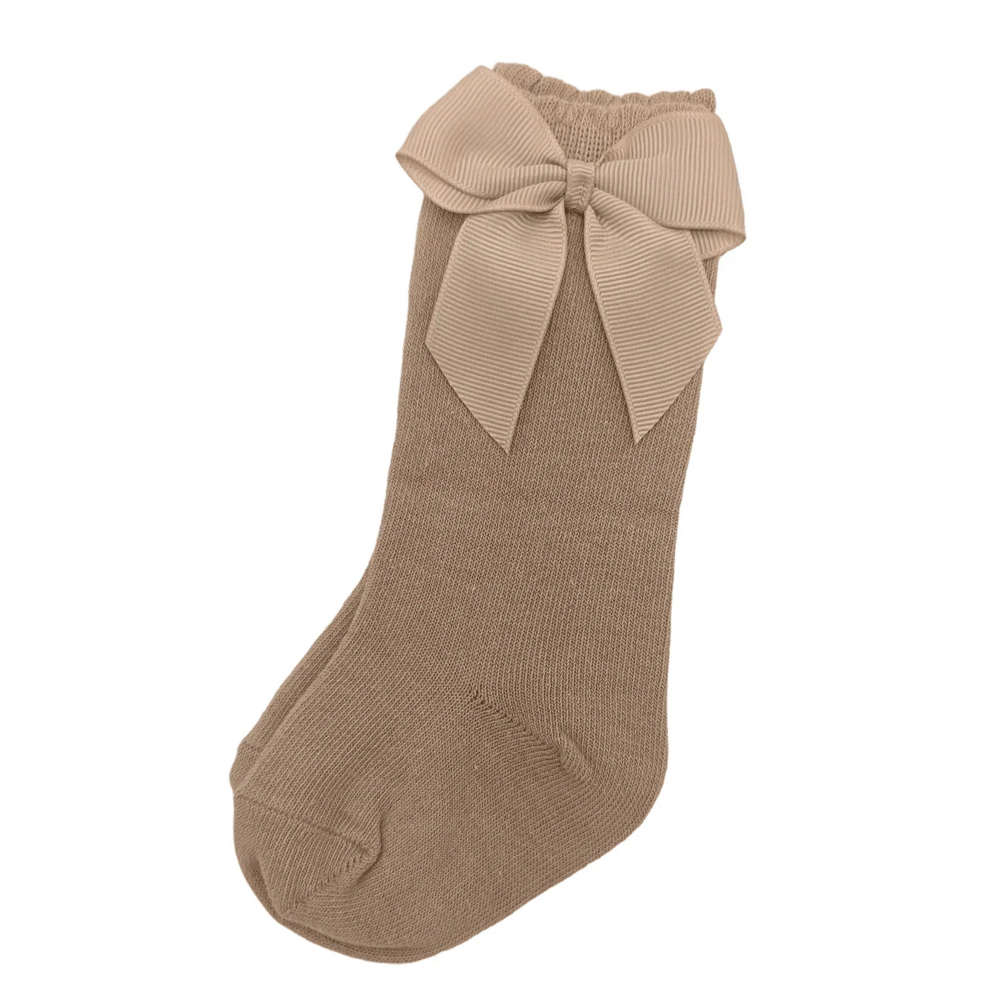 Coffee Knee High Socks With 3 Inch Bow For 6-24 Months Old - Image 1