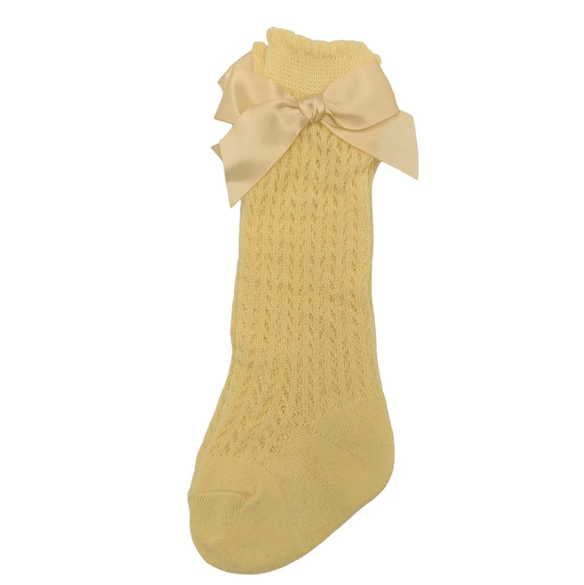 Daffodil Yellow Knee High Socks With Bow For 6-24 Months Old - Image 1