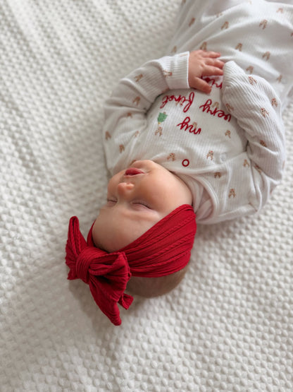 Cranberry Red Larger Bow Cable Knit Headband