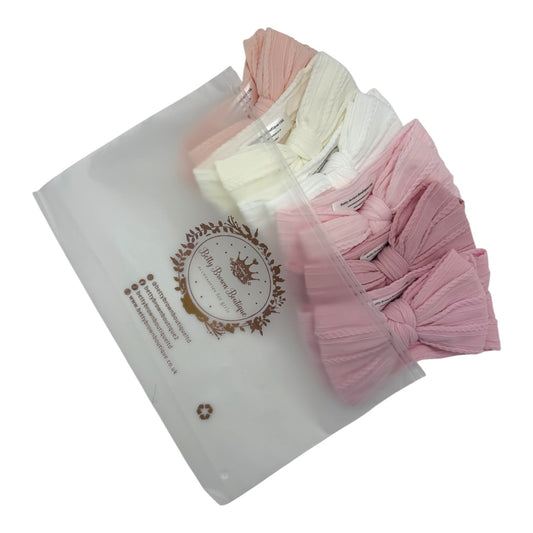 The Pink Newborn Bundle of Larger 6 Bow Cable Knit Headbands Suitable From Newborn - Image 5858
