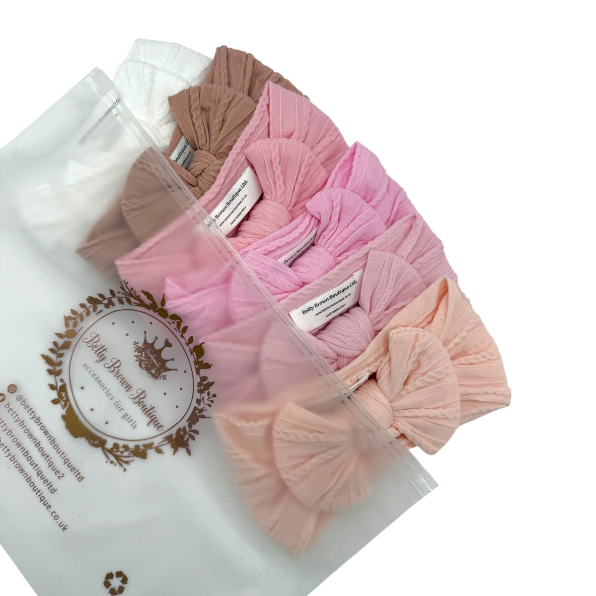 Pink Starter Bundle of 6 Smaller Bow Cable Knit Headbands Suitable from Newborn - Image 9081
