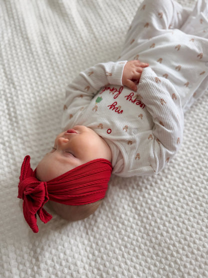 Cranberry Red Larger Bow Cable Knit Headband