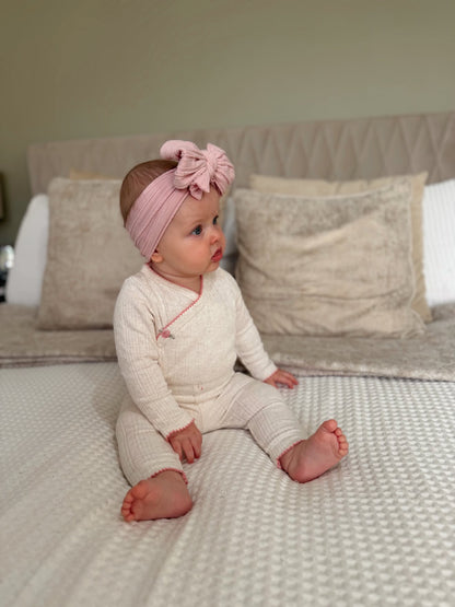 Petal Pink Larger Bow Cable Knit Headband
