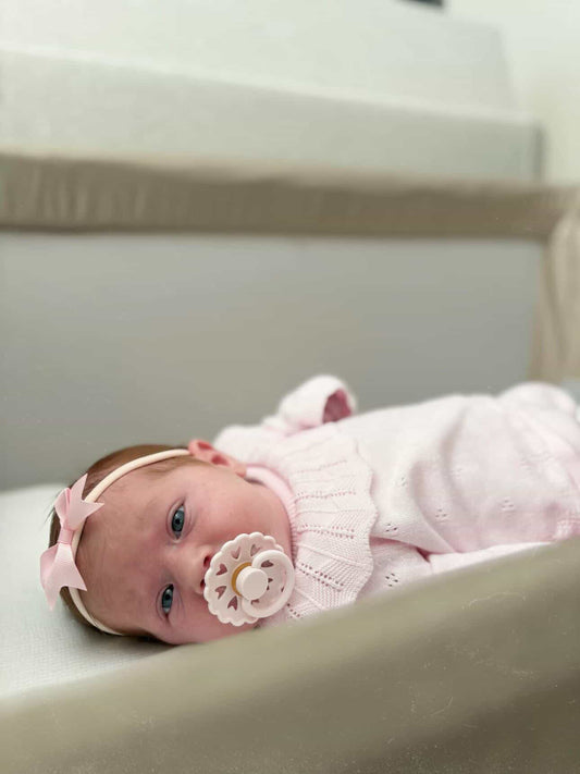 2 inch Light Pink Bow On Headband For Newborns to Toddlers - Image 1