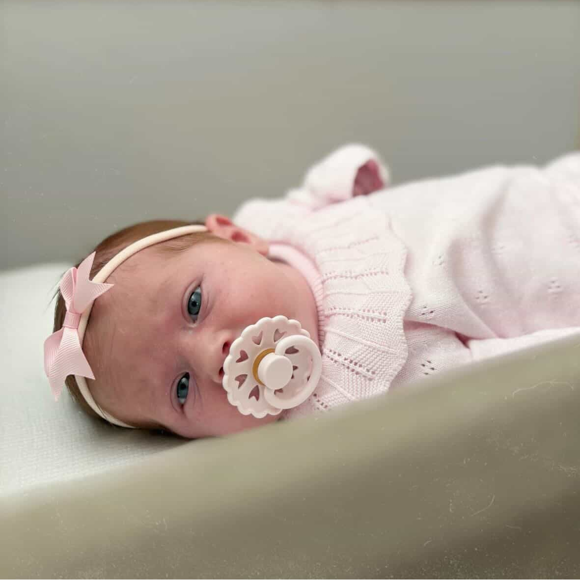 2 inch Light Pink Bow On Headband For Newborns to Toddlers - Image 1