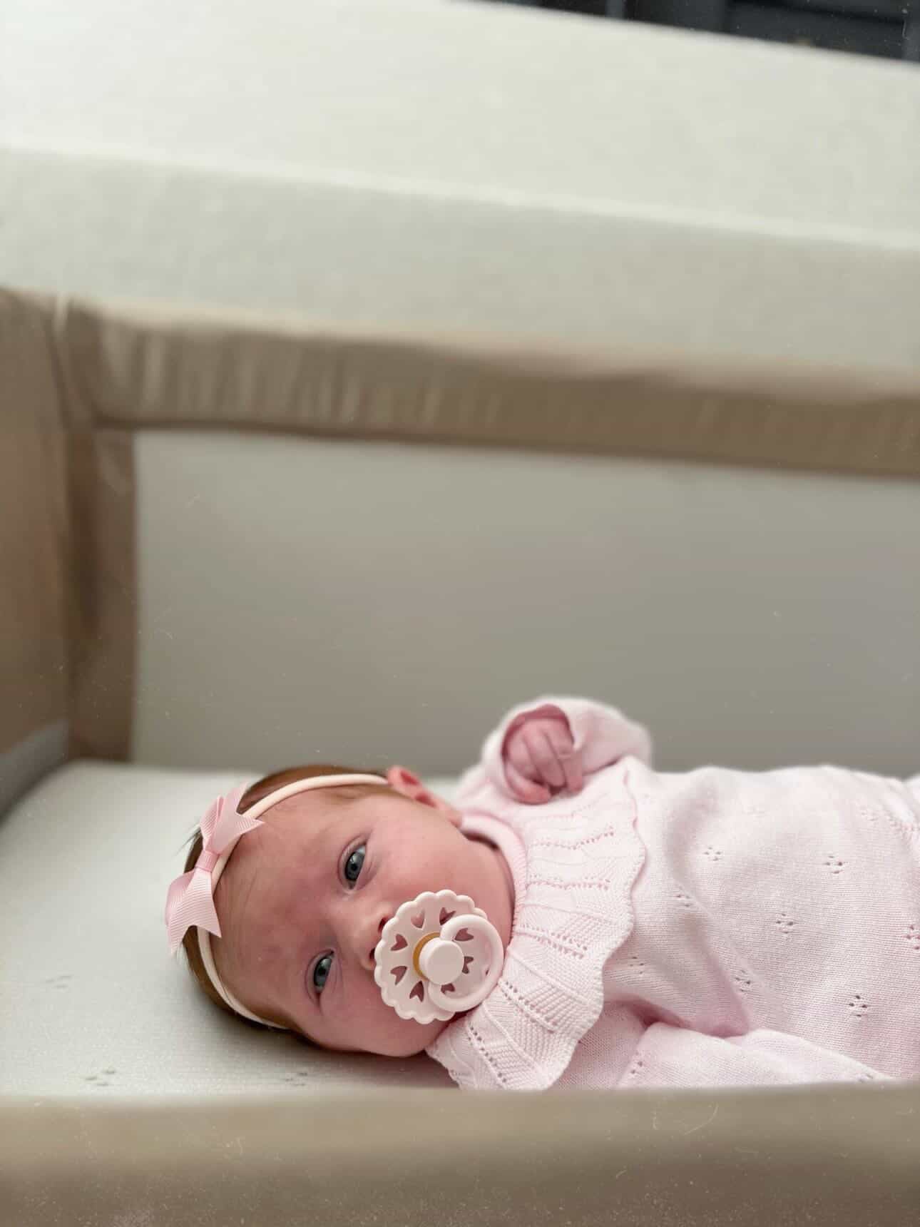 2 inch Light Pink Bow On Headband For Newborns to Toddlers - Image 4