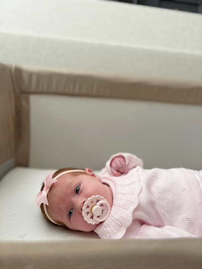 2 inch Light Pink Bow On Headband For Newborns to Toddlers - Image 4