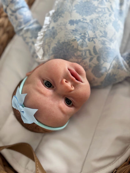 2 inch Pale Blue Kiss Bow Headband For Girls From Newborn - Image 3