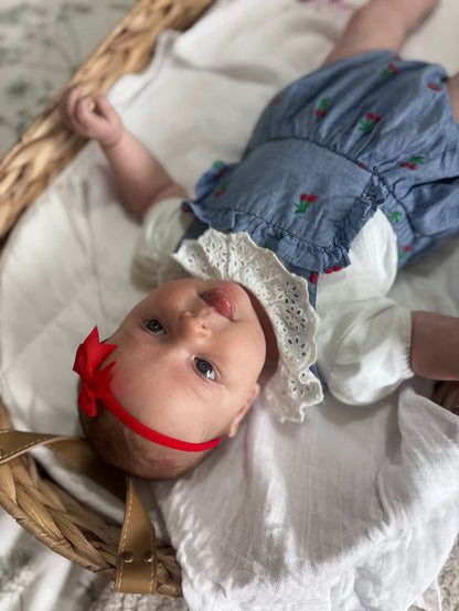 2 inch Red Kiss Dainty Bow On Headband For Babies to Age 3 - Image 3