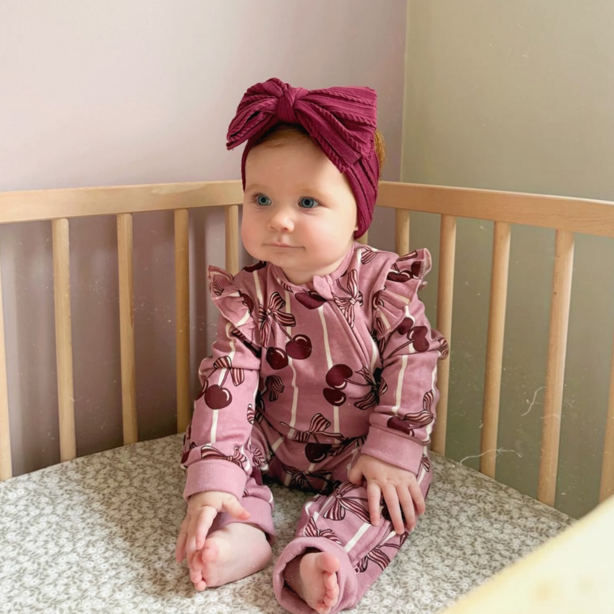 Burgundy-Maroon Larger Bow Cable Knit Headband