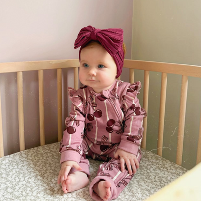 Burgundy-Maroon Larger Bow Cable Knit Headband