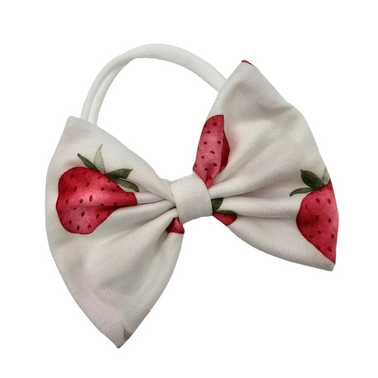 3.5 inch White Strawberry Dainty Bow On Headband For Babies - Image 1