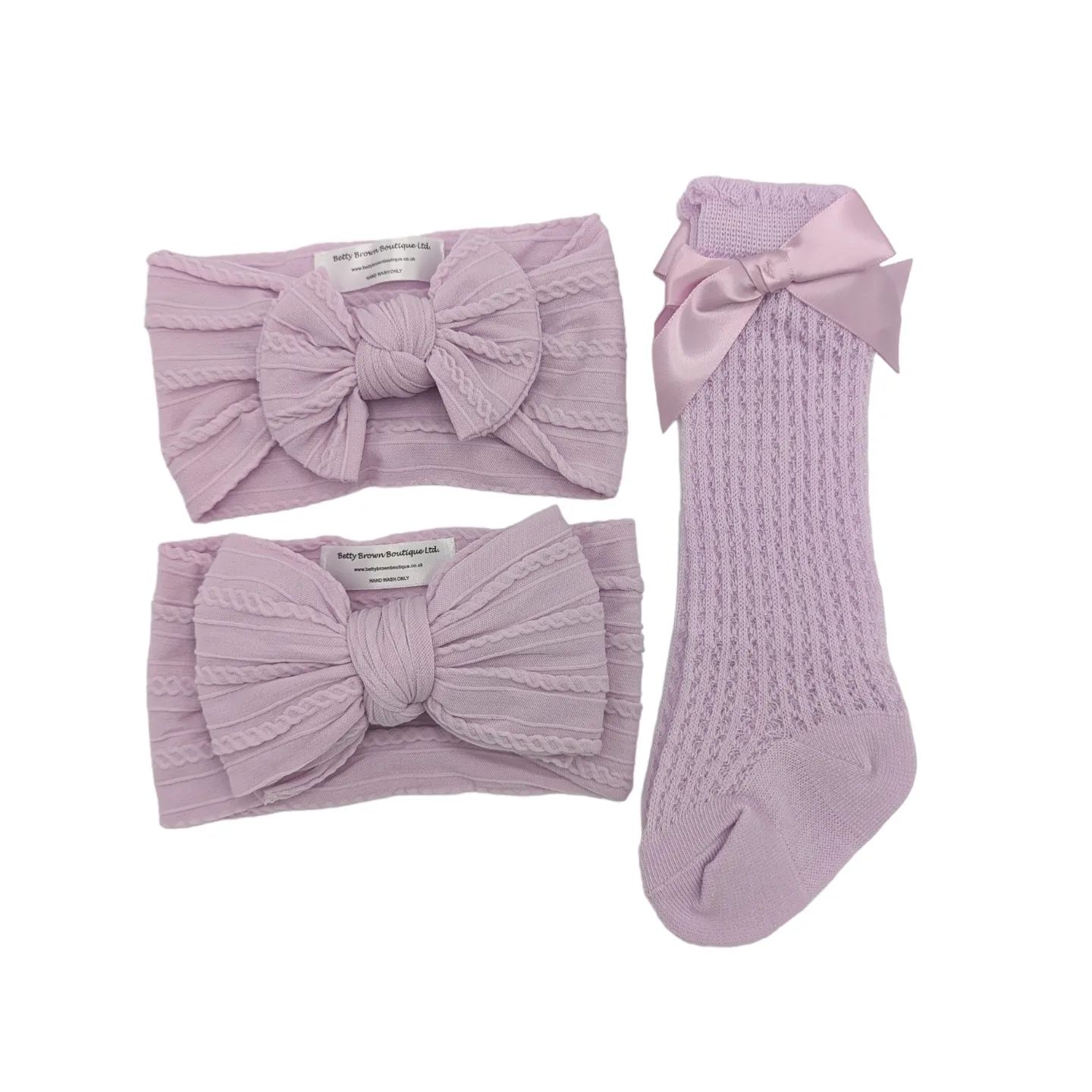 Our Bright Lilac Larger, Smaller Headwrap & Knee High Socks Set - Betty Brown Boutique Ltd