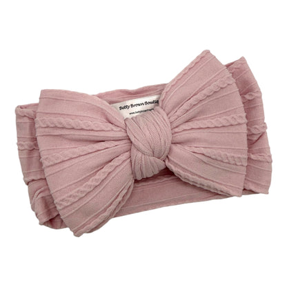 Blush pink larger bow cable knit Headband