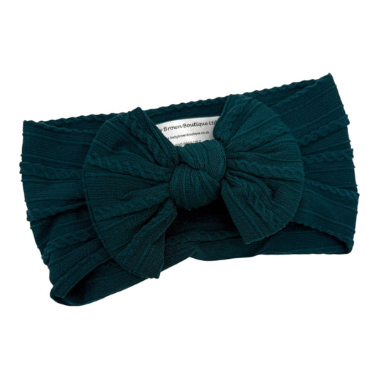Forest Green Smaller Bow Cable Knit Headband
