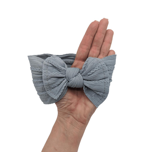 Dusty Blue Smaller Bow Cable Knit Headband