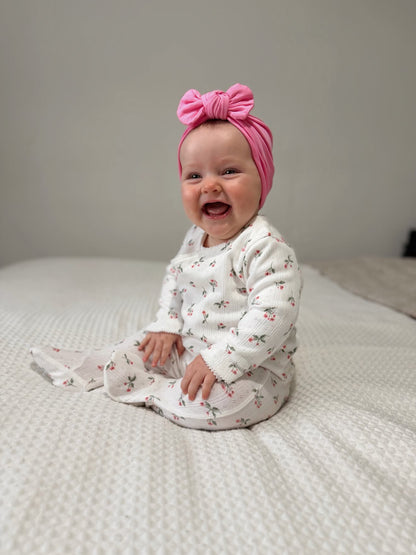Candy Pink Turban Hat With Bow