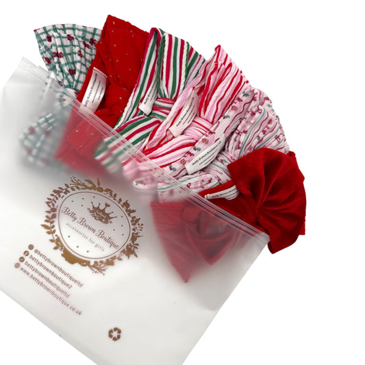 Festive Favourites Bundle of 6 Larger Bow Cable Knit Headbands - Suitable from Newborn to 3 Years