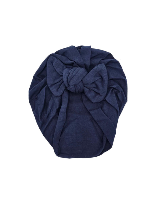 Navy Blue Turban Hat With Bow