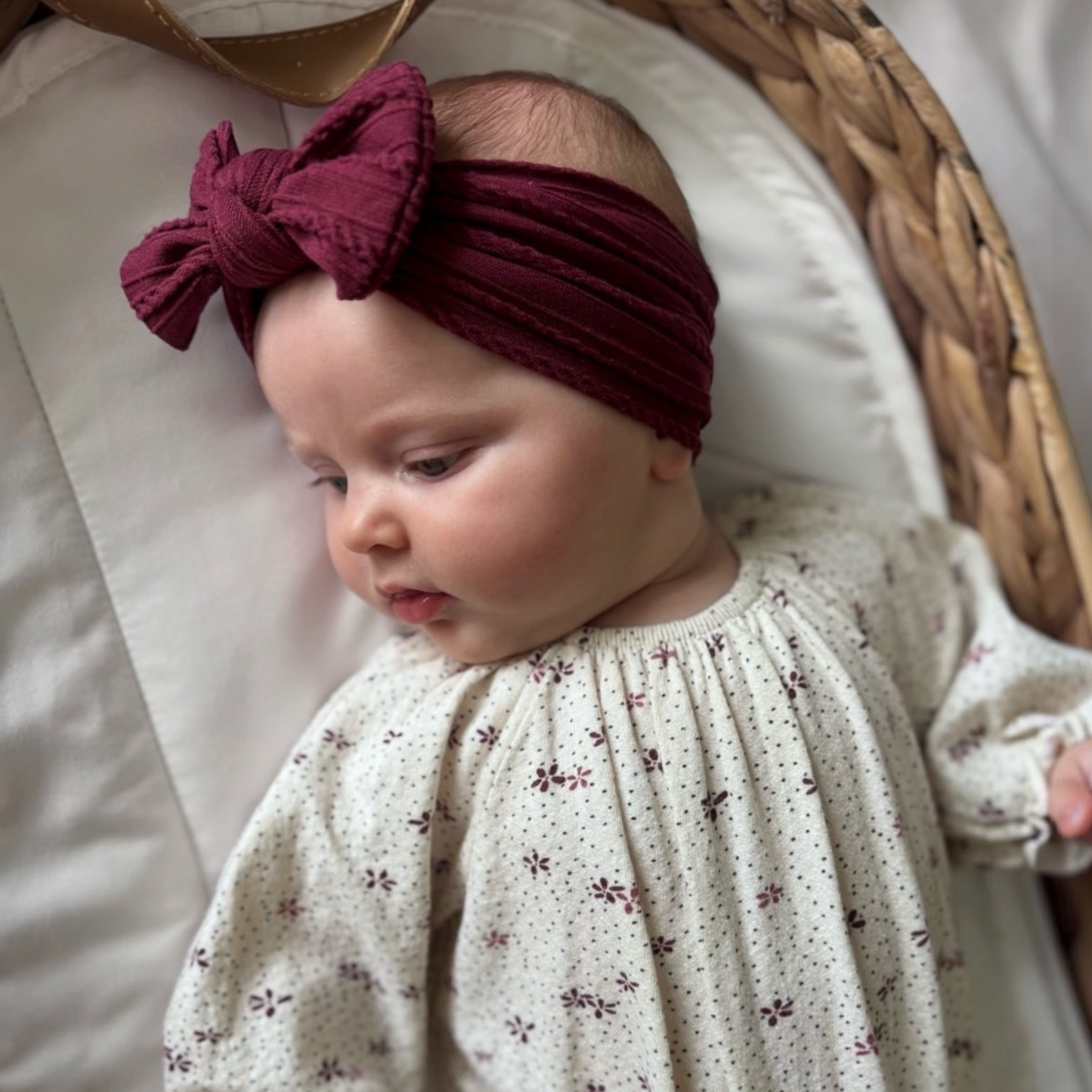 Burgundy / Maroon Smaller Bow Headband For Baby Girls - Image 1