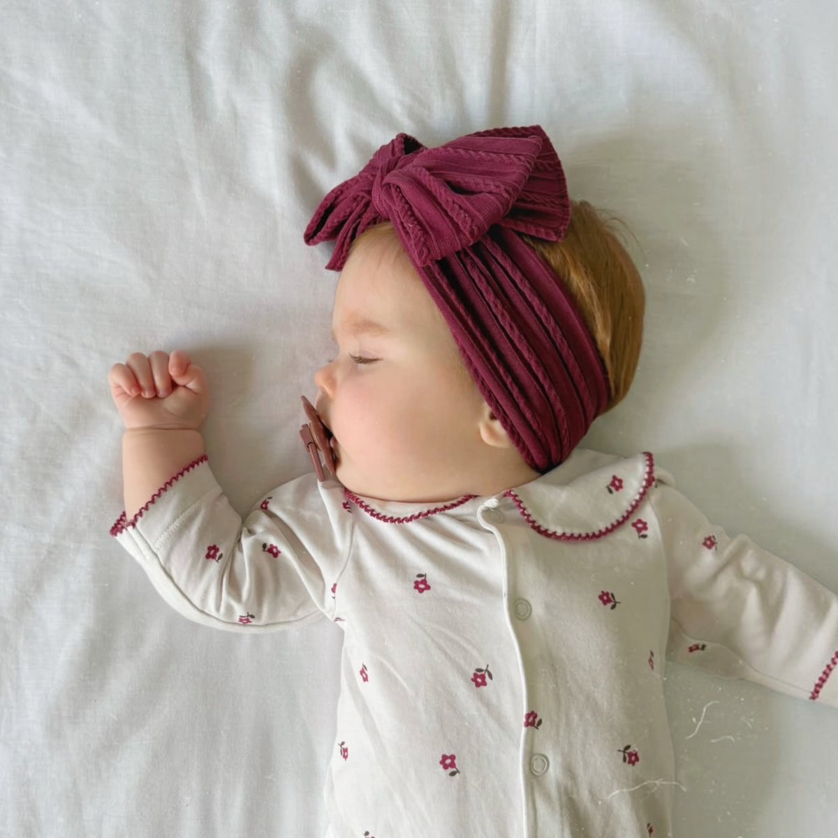 Burgundy-Maroon Larger Bow Cable Knit Headband