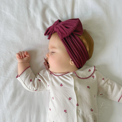 Burgundy-Maroon Larger Bow Cable Knit Headband