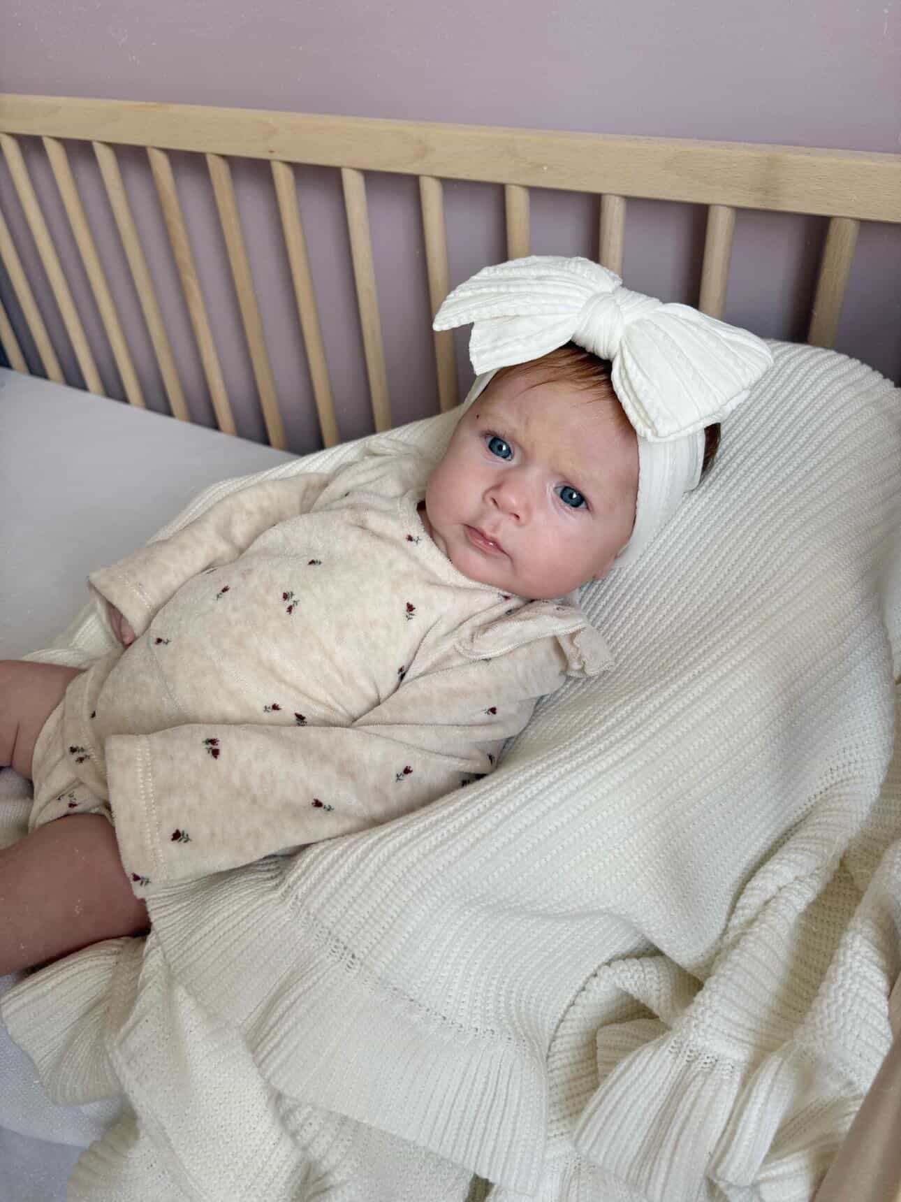 Pearl White Larger Bow Headband Designed For Newborns to Age 3 - Image 3