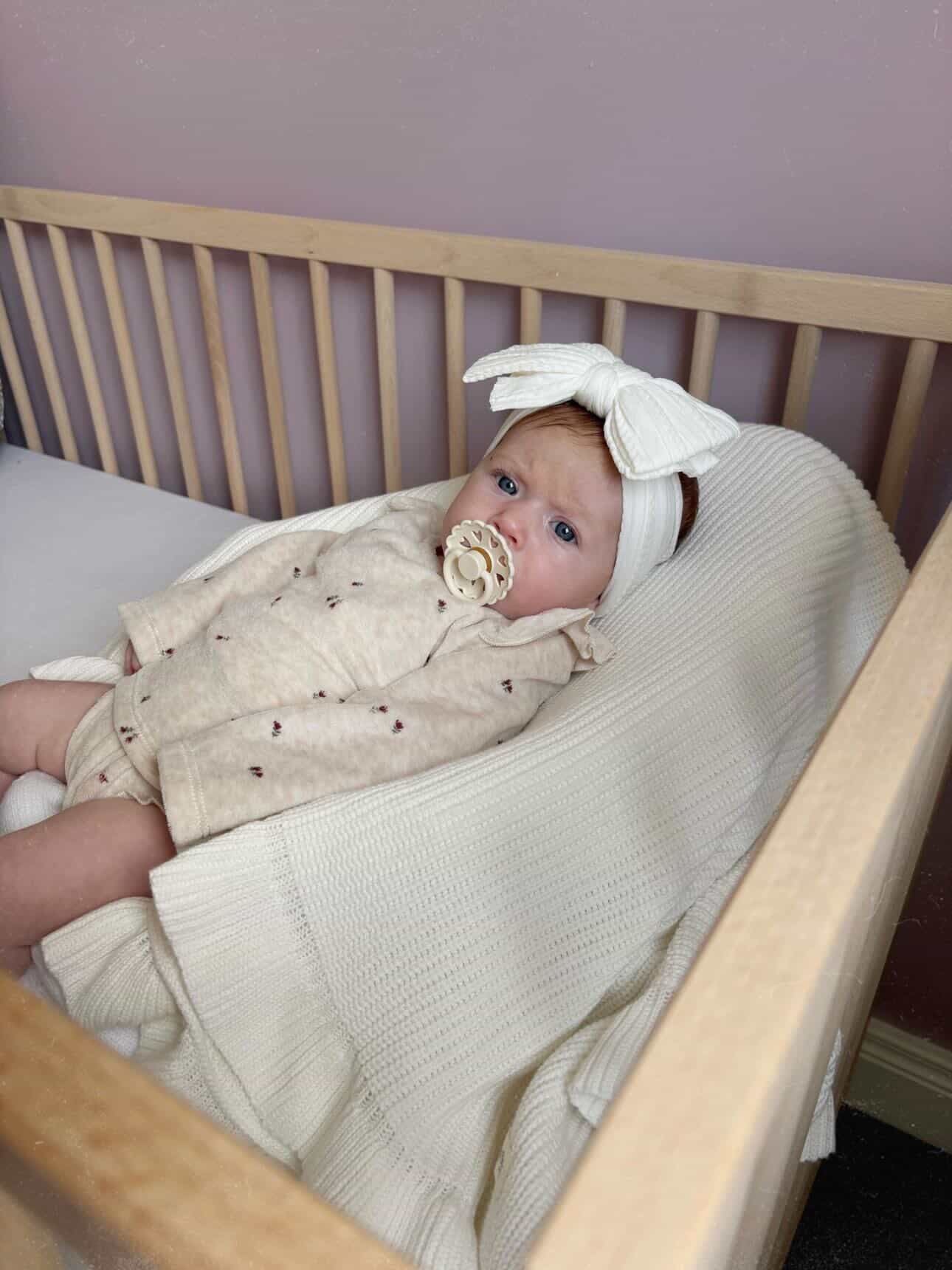 Pearl White Larger Bow Headband Designed For Newborns to Age 3 - Image 6