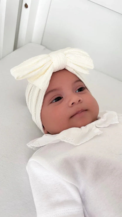 Pearl White Larger Bow Headband Designed For Newborns to Age 3 - Image 5