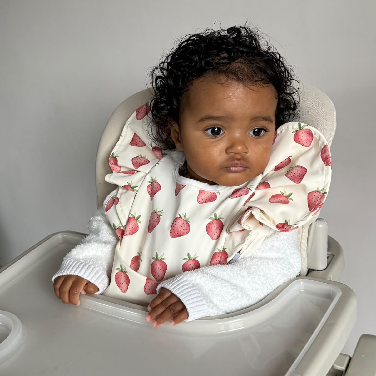 Cream Strawberry Frill Waterproof Bib For 6-18 Months Old - Image 1