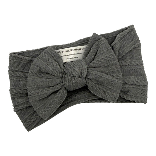 Grey Smaller Bow Cable Knit Headband