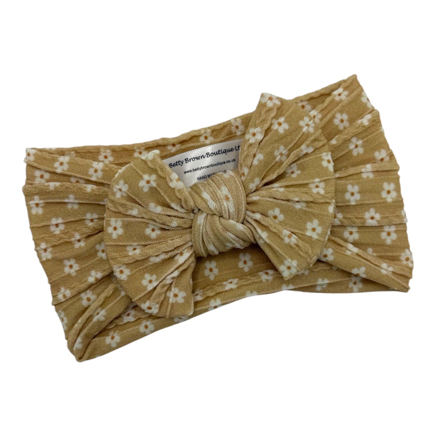 Mustard Daisy Pattern Smaller Bow Cable Knit Headband