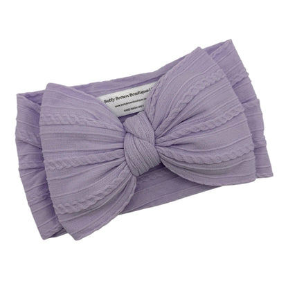 Lilac Larger Bow Cable Knit Headband