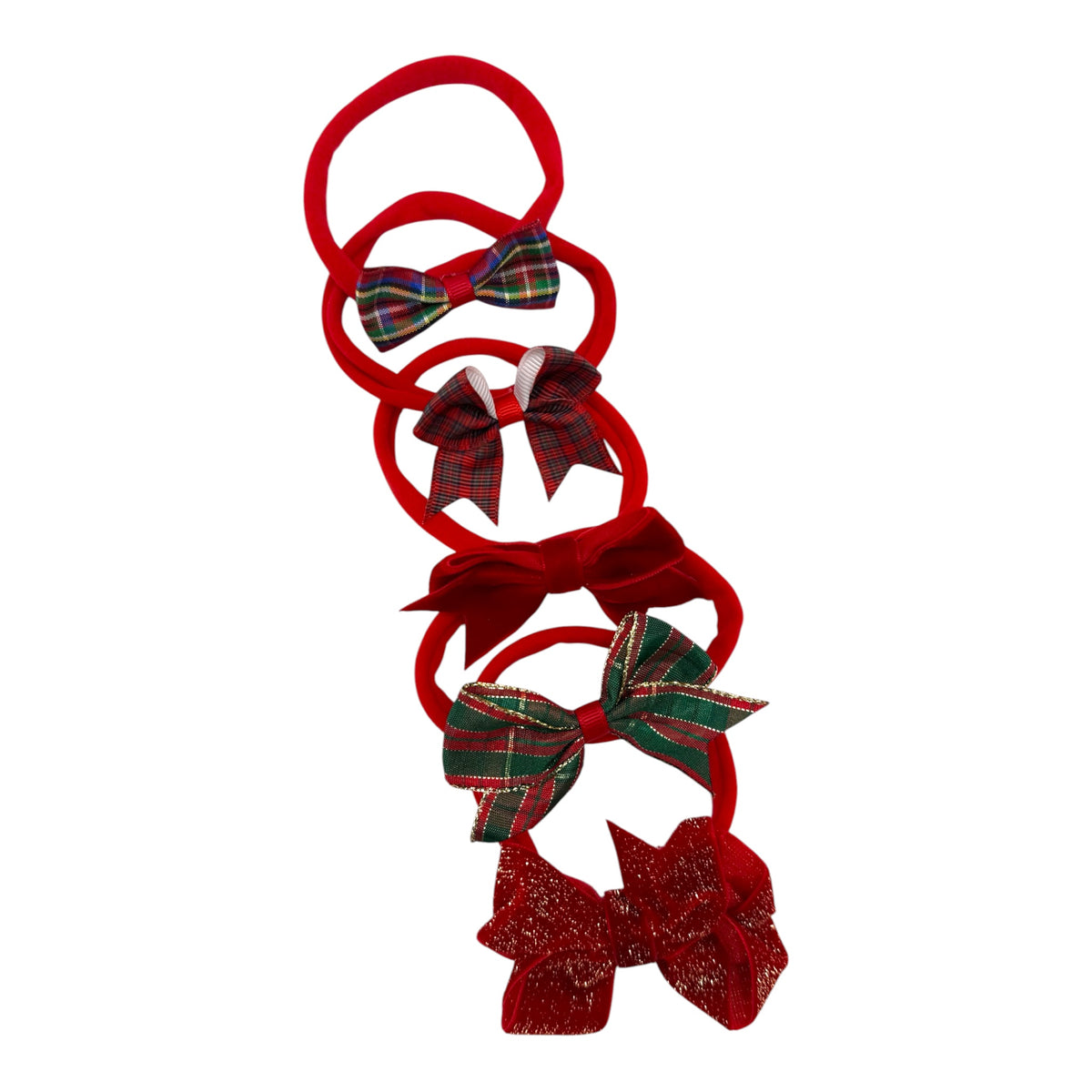 Christmas Bundle of 5 Dainty Bow Headbands - Suitable from tiny babies to 3 year