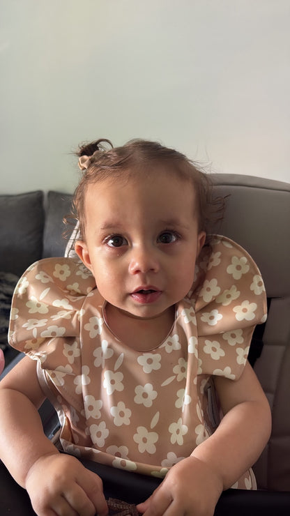 Chocolate Daisy Pattern Frill Detailed Waterproof Weaning Bib