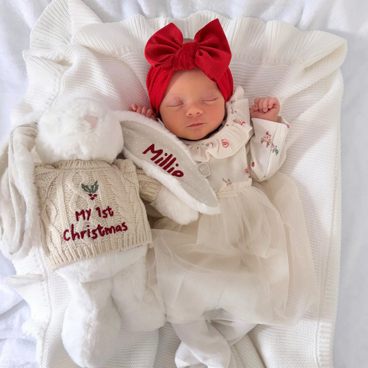 Red Velvet Smaller Bow Cable Knit Headband - Christmas Collection