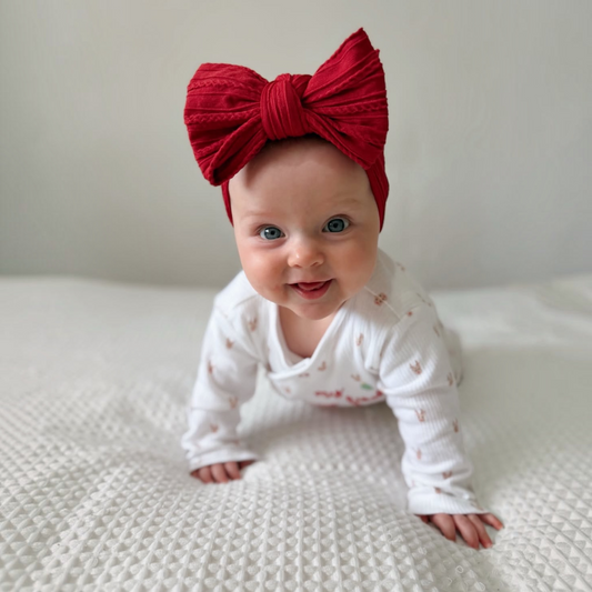 Cranberry Red Larger Bow Cable Knit Headband