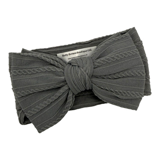 Grey Larger Bow Cable Knit Headband