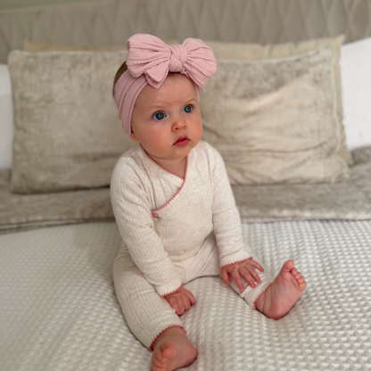 Petal Pink Larger Bow Cable Knit Headband