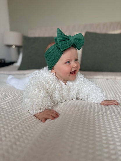 Bottle Green Larger Bow Cable Knit Headband
