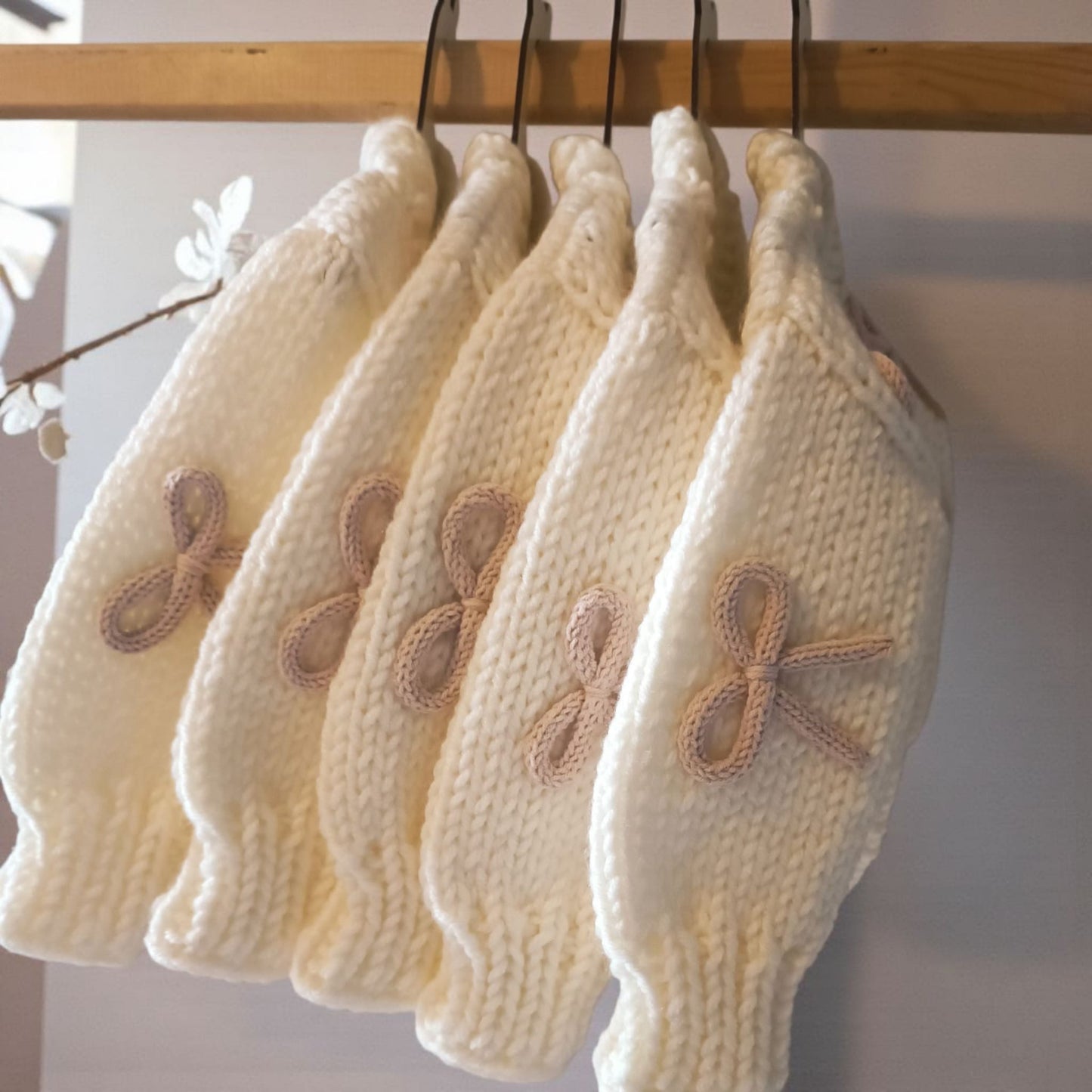 Cream Handknitted Bow Patterned Cardigan