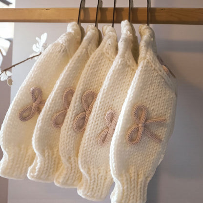 Cream Handknitted Bow Patterned Cardigan