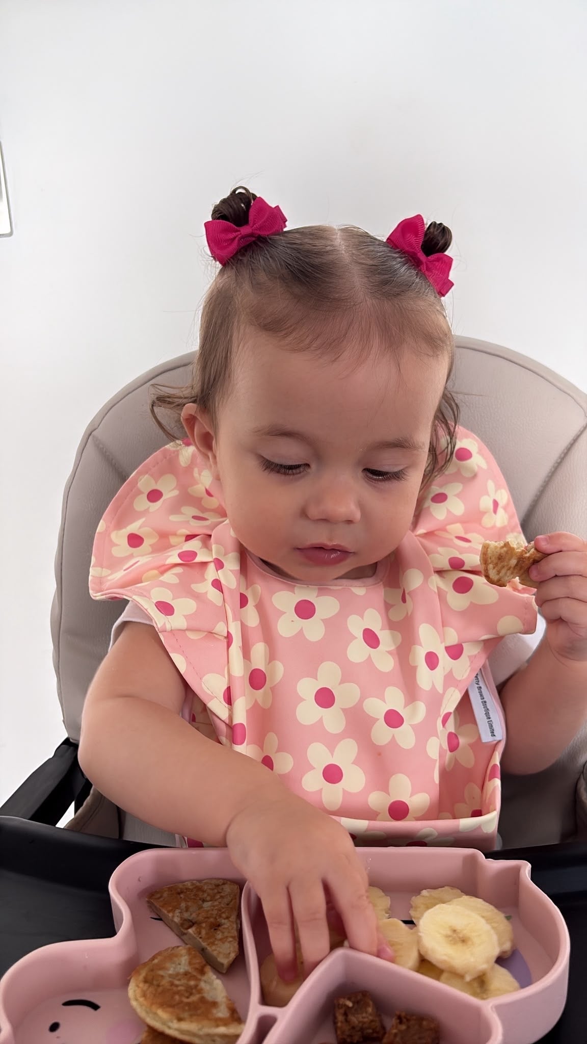Pretty Pink Daisy Pattern Frill Detailed Waterproof Weaning Bib