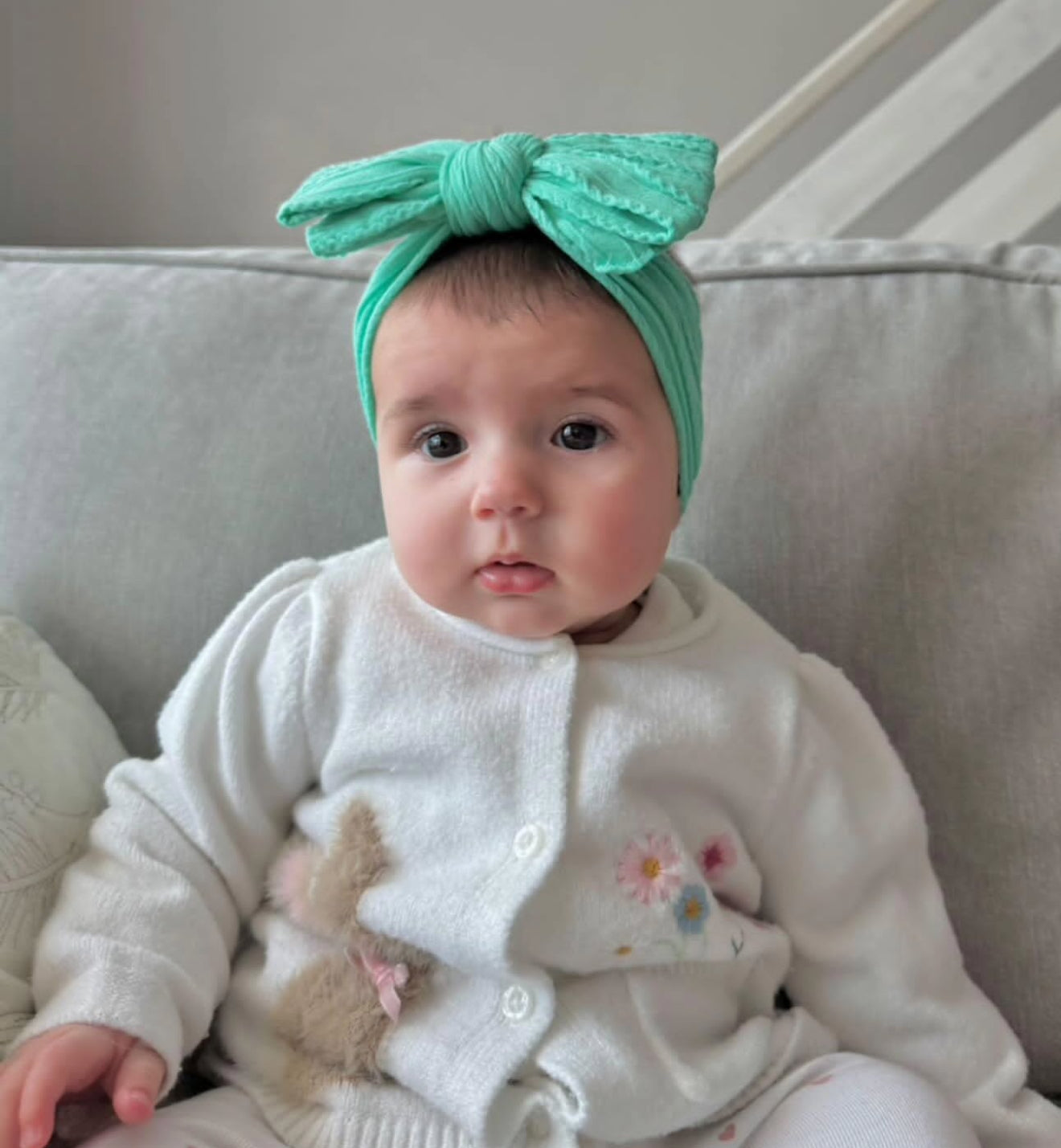 Aqua Green Larger Bow Cable Knit Headband