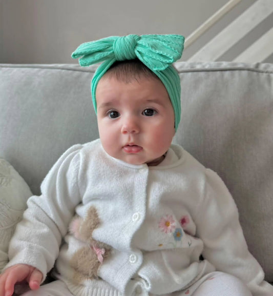 Aqua Green Larger Bow Cable Knit Headband
