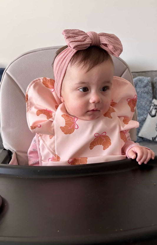 Croissant Pattern Frill Detailed Waterproof Bib