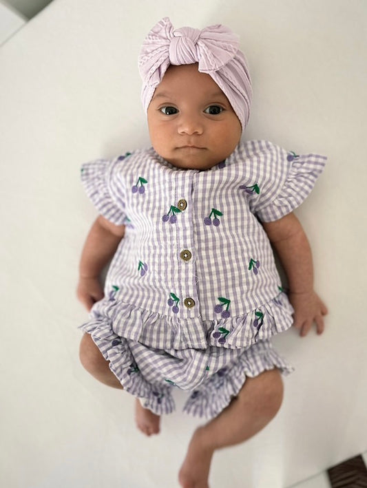 Pale Lilac Smaller Bow Cable Knit Headband