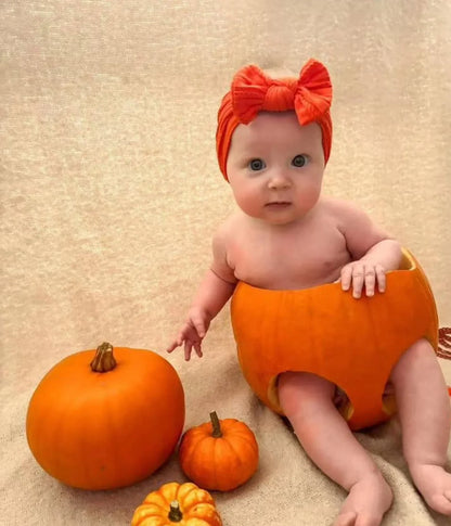 Pumpkin Orange Smaller Bow Cable Knit Headband - Halloween