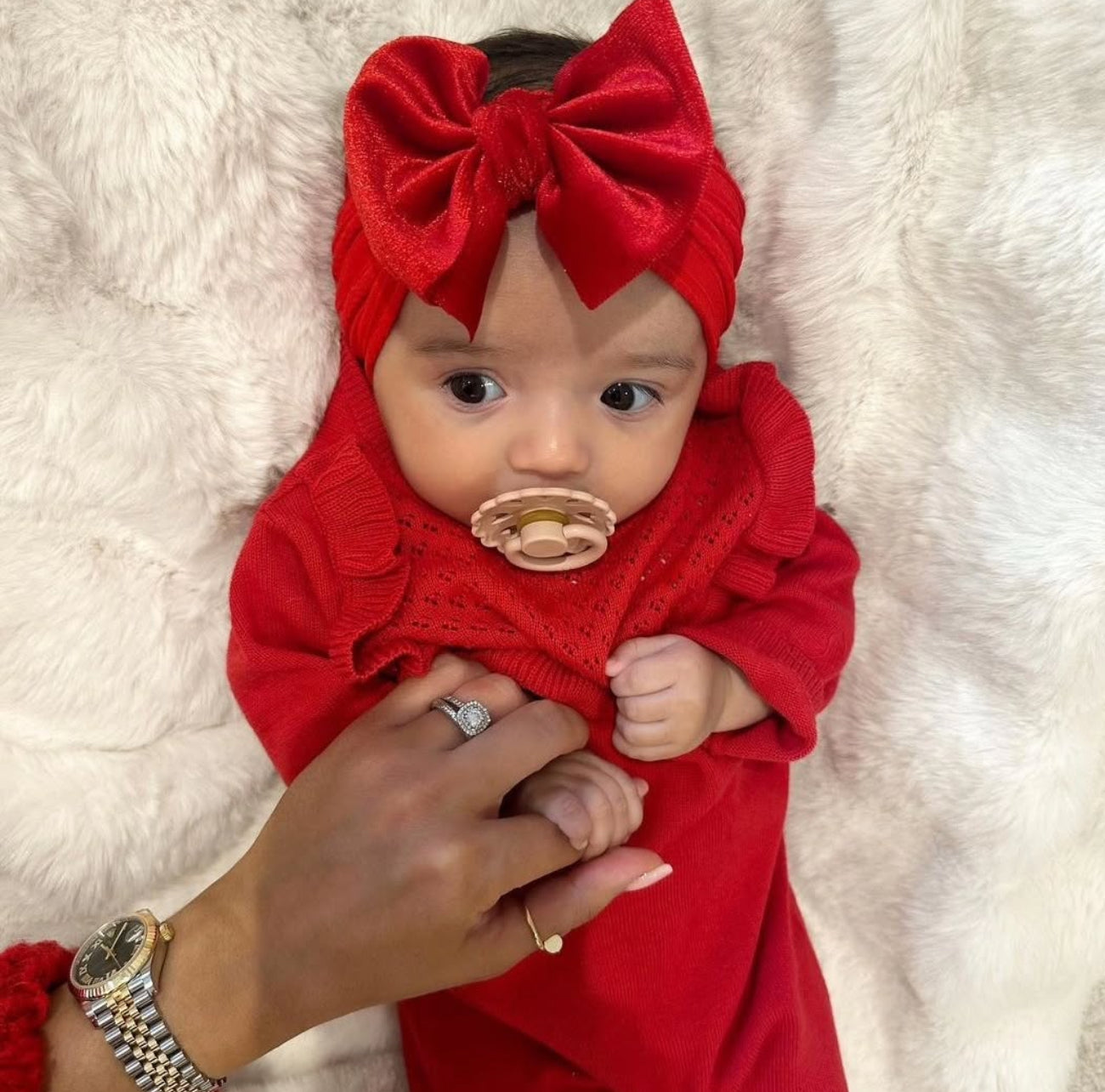 Red Velvet Smaller Bow Cable Knit Headband - Christmas Collection